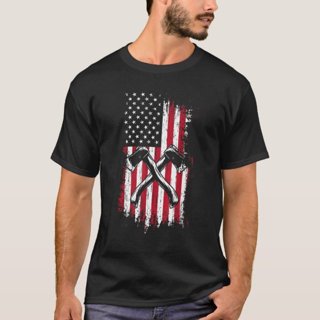 Logger Lumberjack American Flag Ax Throwing Hatch T-Shirt (Vorderseite)