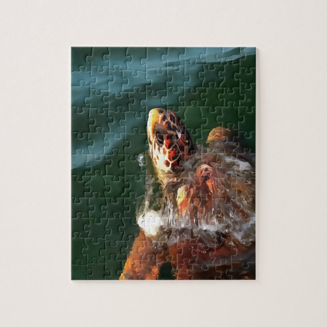 Loggerhead Sea Turtle Artistic Portrait Puzzle (Vertikal)