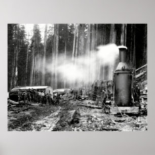 LOGGING MIT STEAM DONKEY c. 1879 Poster