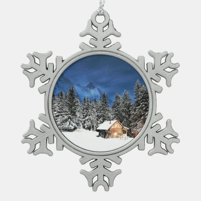 Login-Bergsicht Schneeflocken Zinn-Ornament (Vorderseite)