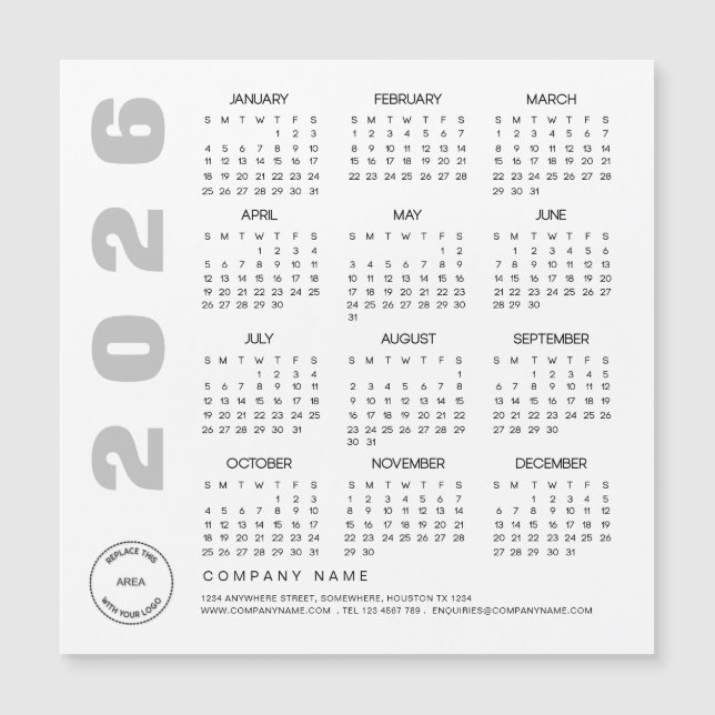 Logo 2026 Calendar Company Client Holiday Giveaway Magnetkarte (Vorderseite)