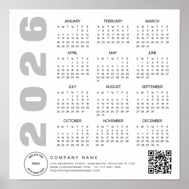 Logo 2026 Kalender QR-Code Firmenname Poster (Vorne)