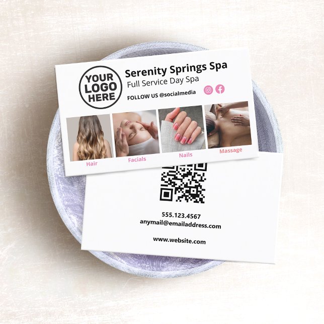 Logo 4 Foto Social Media QR-Code hinzufügen Visitenkarte (4 photo grid  business card with logo  and instagram social media networking icon and QR Code)