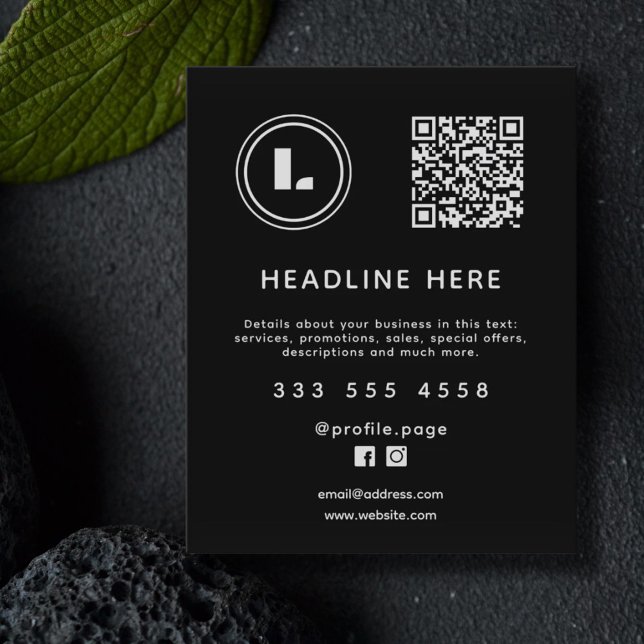 Logo and QR code black minimalist Flyer (Von Creator hochgeladen)