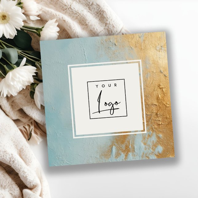Logo "Artistic Aqua Blue Gold Oil Paint Texture" Quadratische Visitenkarte (Von Creator hochgeladen)