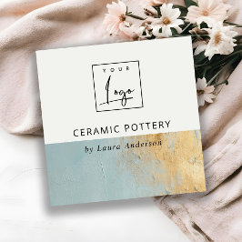 Logo "Artistic Aqua Blue Gold Oil Paint Texture" Quadratische Visitenkarte