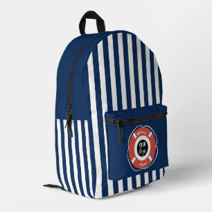 Logo auf dem Schiff mit blauem Streifen Bedruckter Rucksack