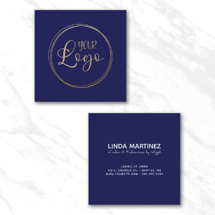 Logo auf dunkelblauem Navy-Blau Quadratische Visitenkarte