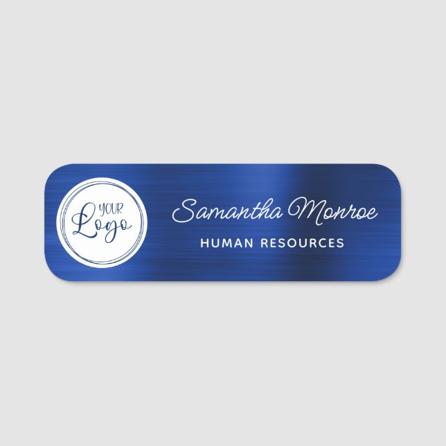 Logo auf White Circle Royal Navy Blue Foil Namensschild (Vorderseite)