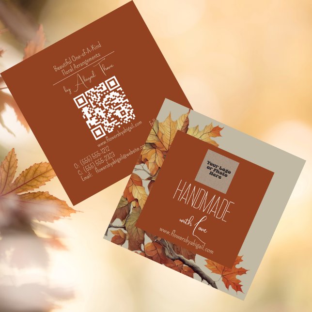 Logo-Autor | Herbsthandwerkliches Handwerk Quadratische Visitenkarte (Logo Autumn Fall Floral Handmade Crafting Square Business Card)