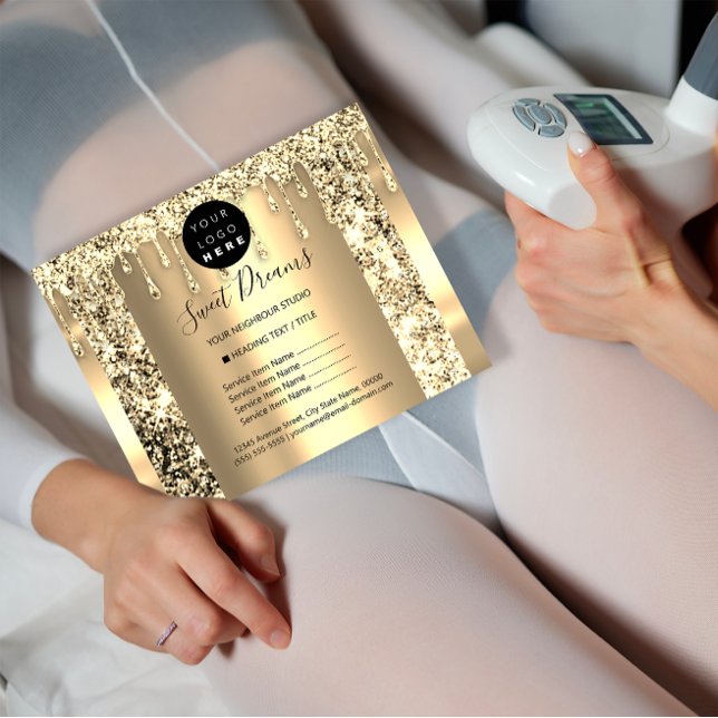 Logo Beauty Makeuty Nägel Preisliste Gold Glitzer Flyer (Logo Beauty Makeup Nails Price List Gold Glitter Flyer)