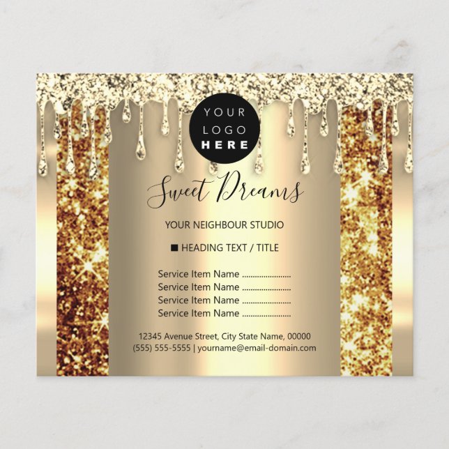 Logo Beauty Makeuty Nägel Preisliste Gold Spark Flyer (Vorne)