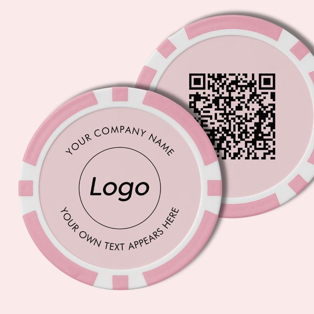 Logo Beruflich Business Pink QR Code Pokerchips (Simple pink logo poker chip with text & QR code for business promotional events, marketing & events.)
