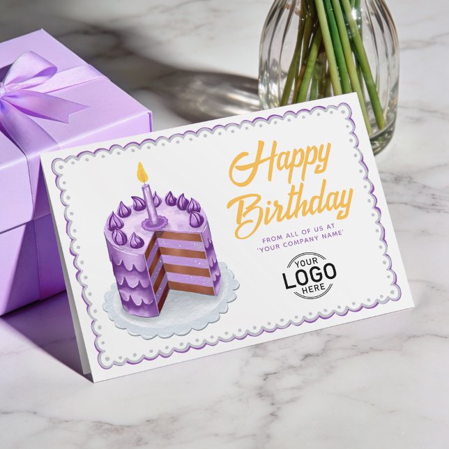 Logo Big Purple Vintage Cake Business Birthday Karte (Von Creator hochgeladen)