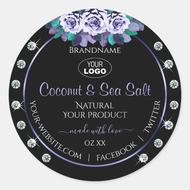 Logo "Black Blue Product Packaging Labels Diamonds Runder Aufkleber (Vorderseite)