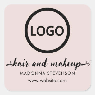 Logo Blush Pink Einfache Typografie Haare Makeup Quadratischer Aufkleber