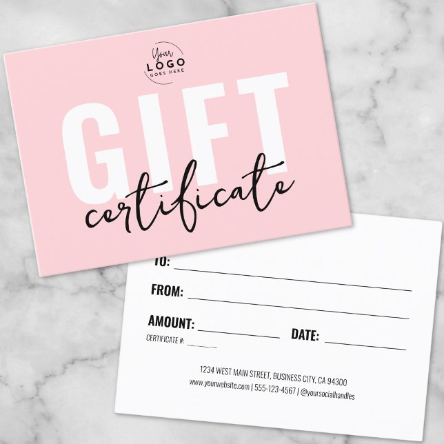 Logo Blush Pink Geschenkgutschein Visitenkarte (Logo Blush Pink Business Gift Certificate)