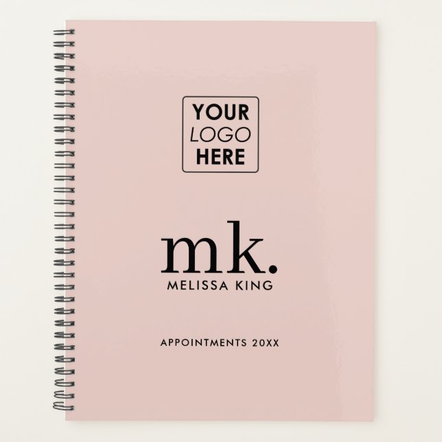 Logo-Blush Pink Moderne Monogramm-Initialen Planer (Vorderseite)