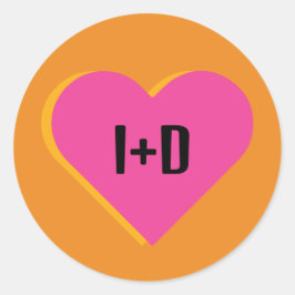 Logo Boda Corazón Rosa y Naranja con Iniciales Runder Aufkleber