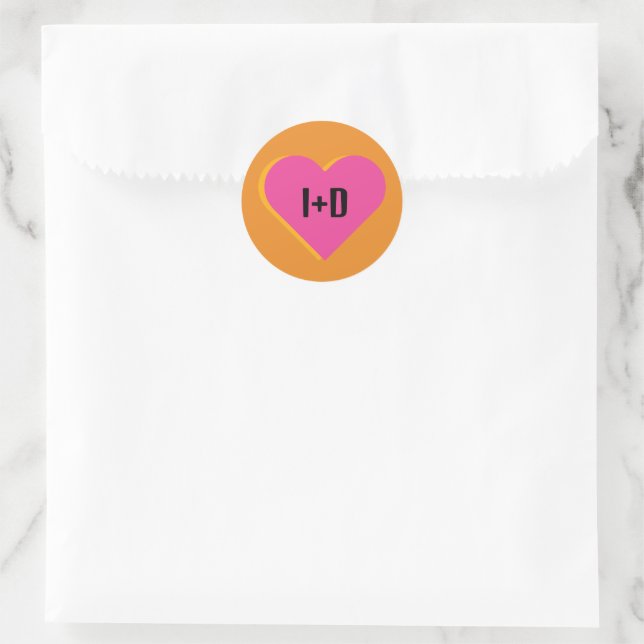 Logo Boda Corazón Rosa y Naranja con Iniciales Runder Aufkleber (Tasche)