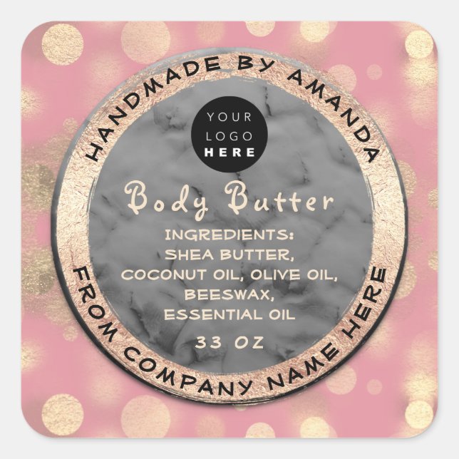 Logo Body Balm Butter Cosmetic Gold Confetti Grau Quadratischer Aufkleber (Vorderseite)