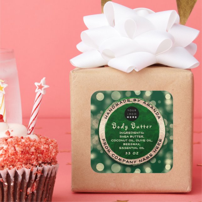 Logo Body Balm Butter Cosmetic Gold Confetti Gree Quadratischer Aufkleber (Party)