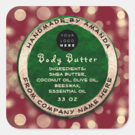 Logo Body Balm Butter Cosmetic Gold Confetti Red Quadratischer Aufkleber