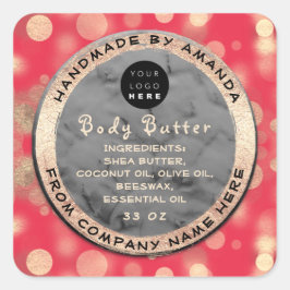 Logo Body Balm Butter Cosmetic Gold Confetti Rose Quadratischer Aufkleber