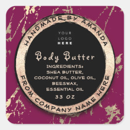 Logo Body Balm Butter Cosmetic Gold Frame Berry Quadratischer Aufkleber