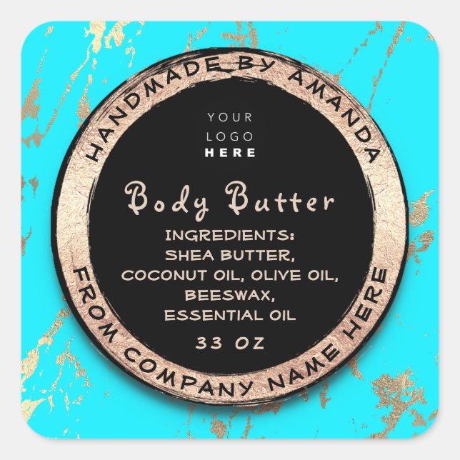 Logo Body Balm Butter Cosmetic Gold Frame Blau Quadratischer Aufkleber (Vorderseite)
