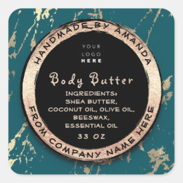 Logo Body Balm Butter Cosmetic Gold Frame Blau Quadratischer Aufkleber