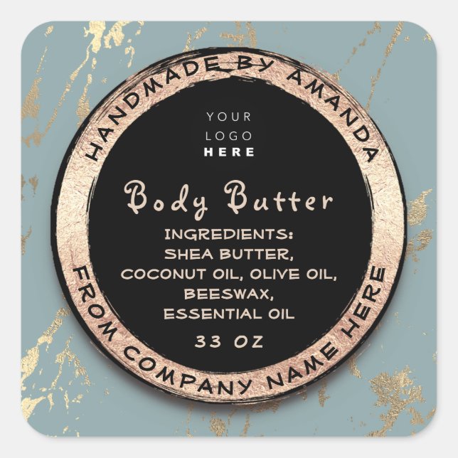 Logo Body Balm Butter Cosmetic Gold Frame Grau Quadratischer Aufkleber (Vorderseite)