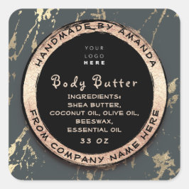 Logo Body Balm Butter Cosmetic Gold Frame Grau Quadratischer Aufkleber