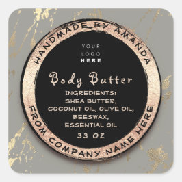 Logo Body Balm Butter Cosmetic Gold Frame Grau Quadratischer Aufkleber