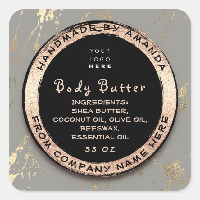 Logo Body Balm Butter Cosmetic Gold Frame Grau Quadratischer Aufkleber (Vorderseite)