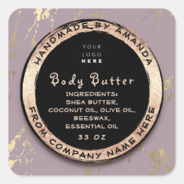 Logo Body Balm Butter Cosmetic Gold Frame Lila Quadratischer Aufkleber