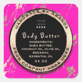 Logo Body Balm Butter Cosmetic Gold Frame Rosa Quadratischer Aufkleber