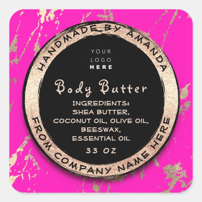 Logo Body Balm Butter Cosmetic Gold Frame Rosa Quadratischer Aufkleber (Vorderseite)