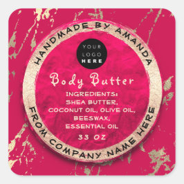 Logo Body Balm Butter Cosmetic Gold Frame Rosa Quadratischer Aufkleber