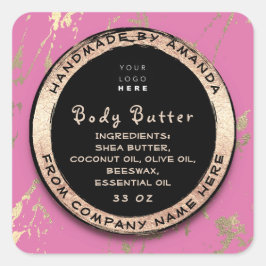 Logo Body Balm Butter Cosmetic Gold Frame Rose Quadratischer Aufkleber