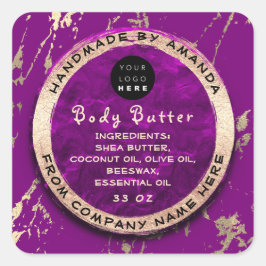 Logo Body Balm Butter Cosmetic Gold Pink Lila Quadratischer Aufkleber