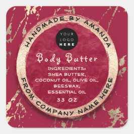 Logo Body Balm Butter Cosmetic Gold Ruby Red Quadratischer Aufkleber