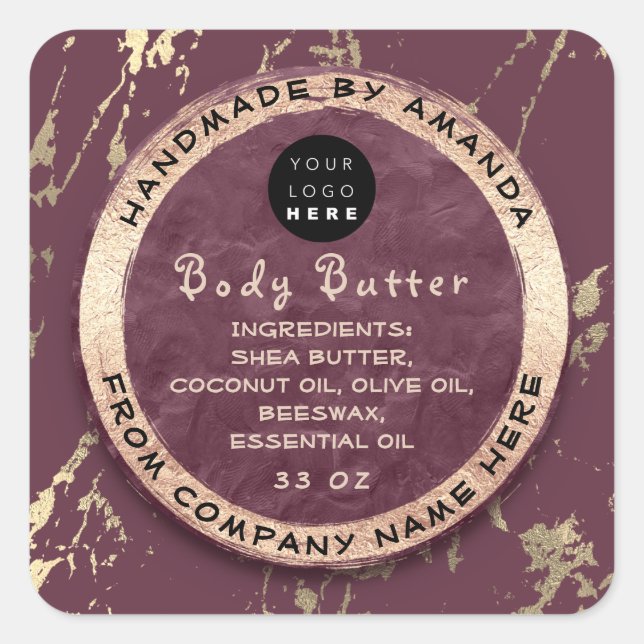 Logo Body Balm Butter Kosmetische Rose Gold Quadratischer Aufkleber (Vorderseite)