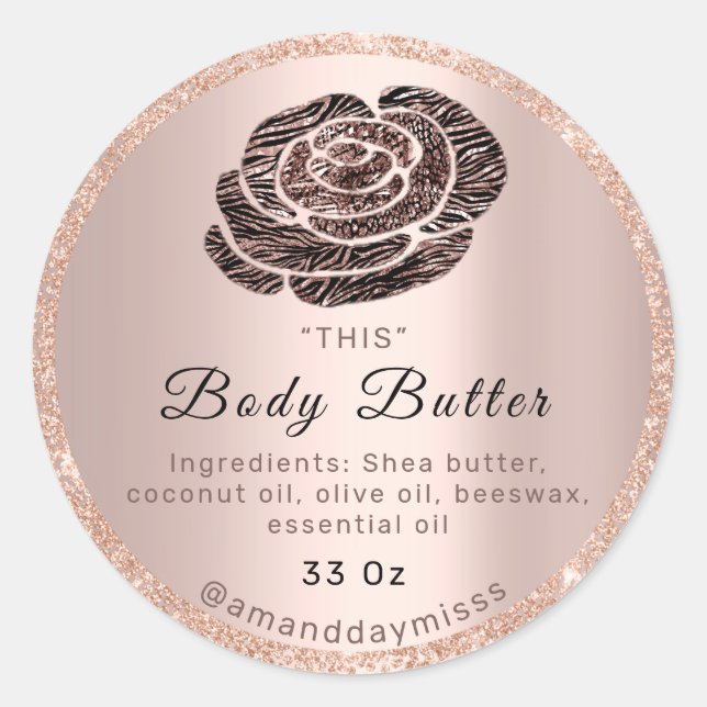 Logo Body Oil Balm Kosmetik Verpackung Rose Glam Runder Aufkleber (Vorderseite)