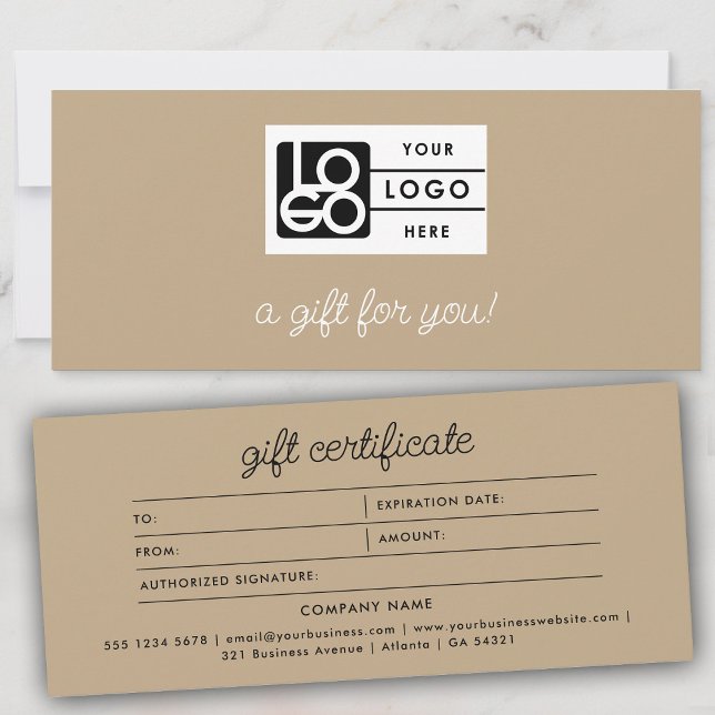 Logo Boho Beige Schrift Modernes Geschenkzertifika (Logo Boho Beige Script Modern Gift Certificate)
