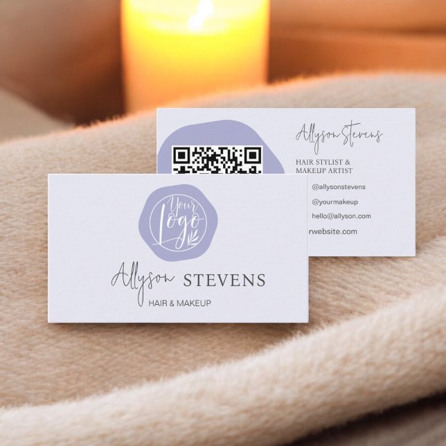 Logo boho lavender haar makeup qr Code Visitenkarte (Logo boho lavender hair makeup qr code business card)