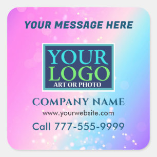 Logo, Botschaft, Geschäftswerbung, farbiger Bokeh Quadratischer Aufkleber