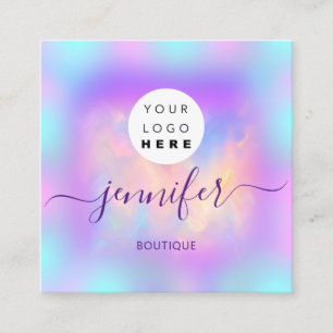Logo Boutique Shop Glitzer Tropfen Holograph Rosa Quadratische Visitenkarte