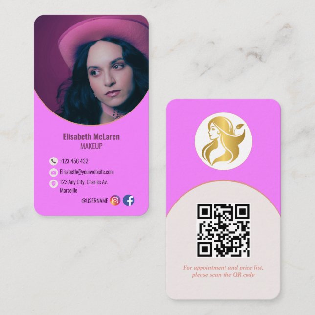 Logo-Branding Moderne Makeup Artist Business Cards Visitenkarte (Vorne/Hinten)