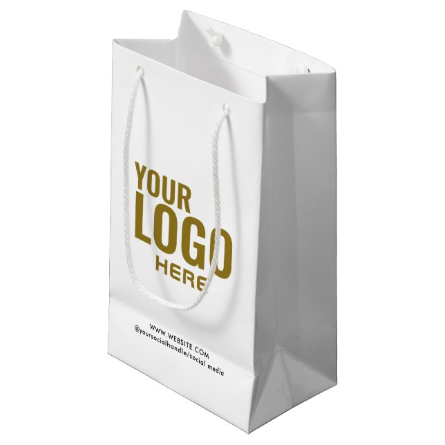 Logo-Bulle für die Black Custom Gift Bag Business  Kleine Geschenktüte (Vorderseite Schrägansicht)